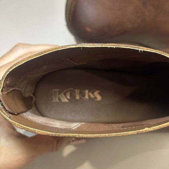 Korks Ankle Boots Zip Back Brown Leather 3” Heel Women’s Sz 11M Distressed - Picture 8 of 9